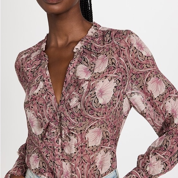 PAIGE 100% Silk Arianne Blouse with Pink, Mauve, and Brown - Picture 7 of 14